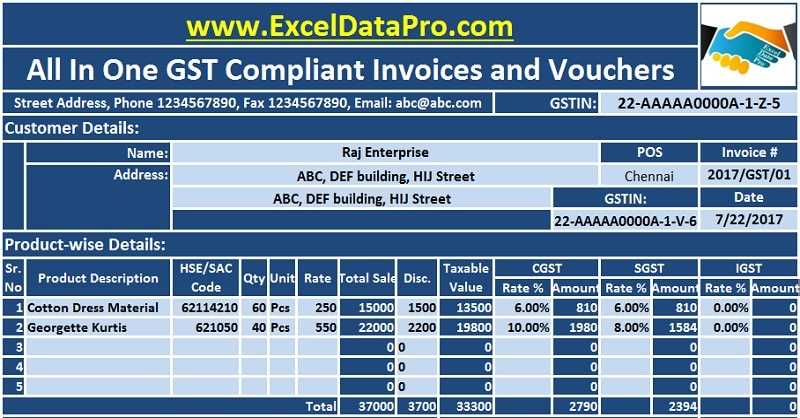 invoice template with gst india