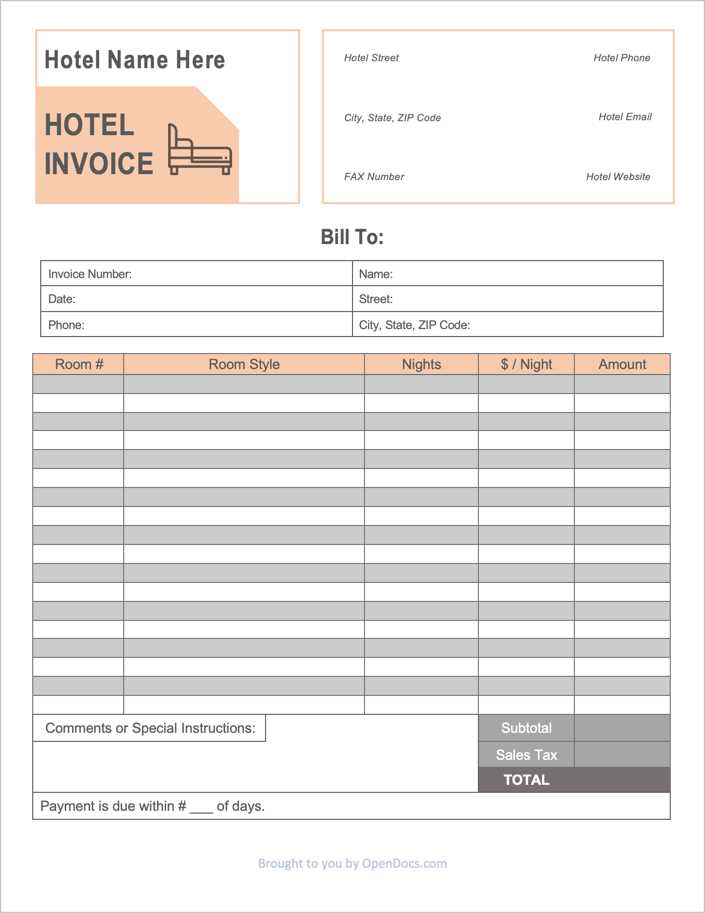 hotel invoice template in excel