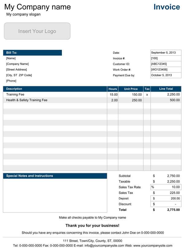 electrical service invoice template