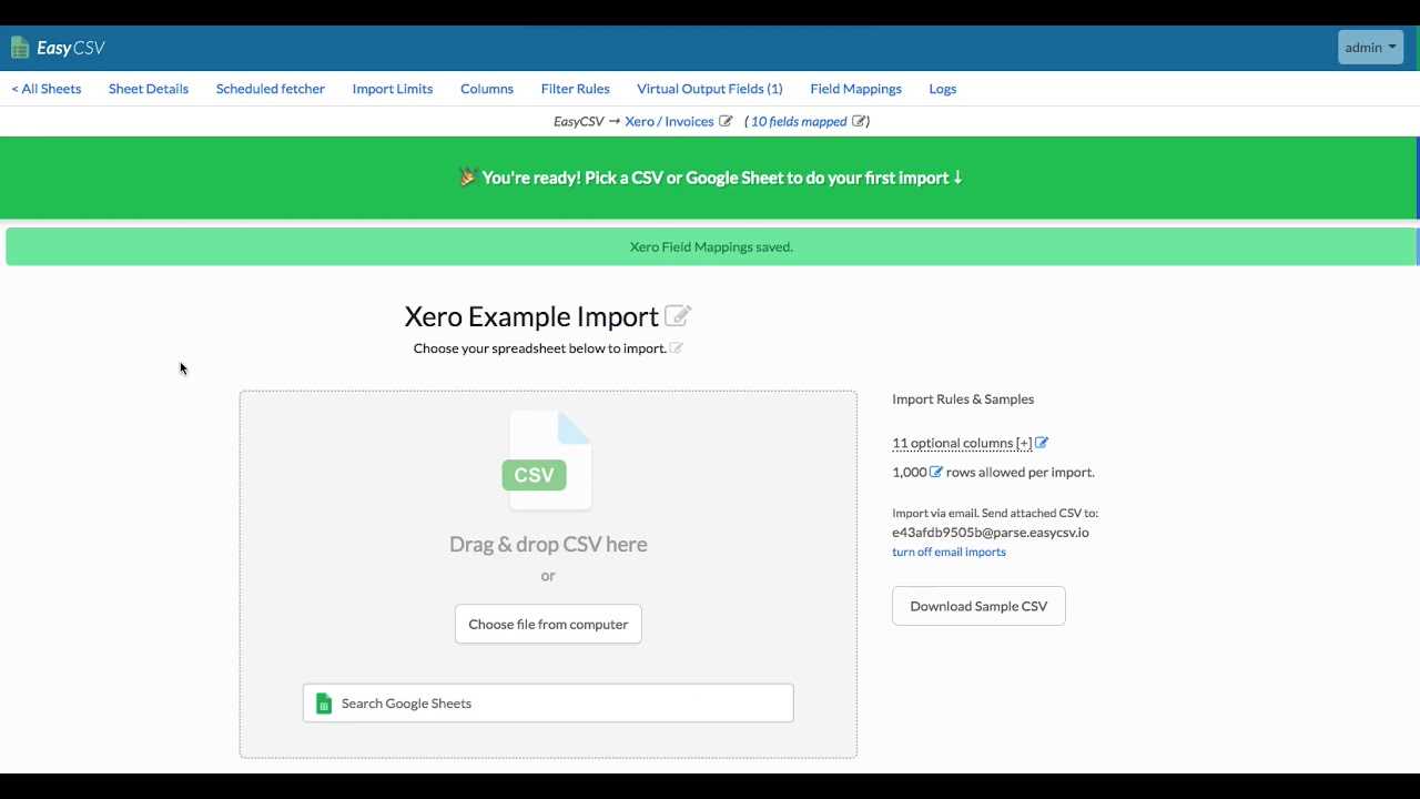 xero invoice import csv template