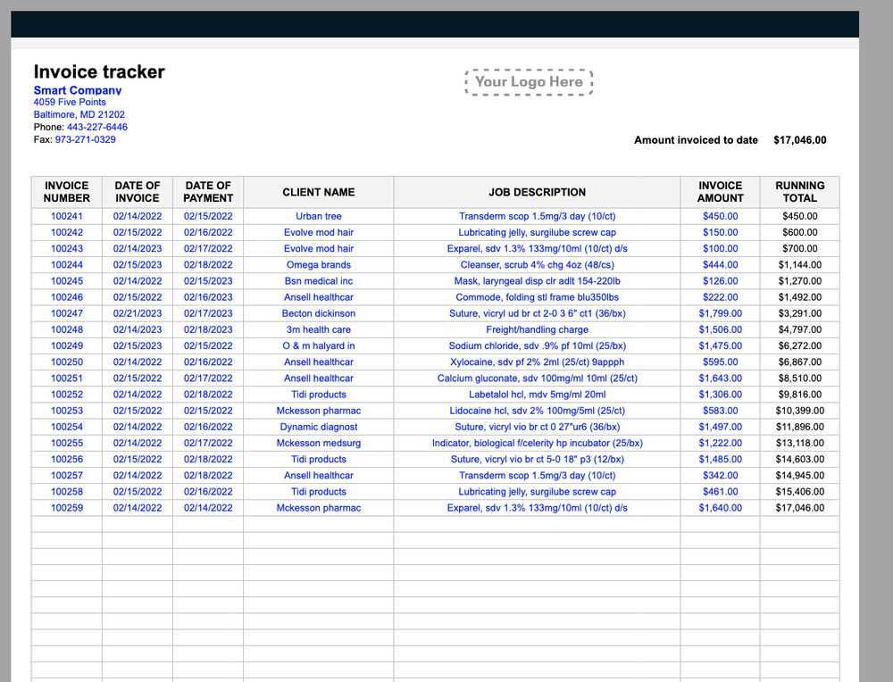 invoice tracker template excel free