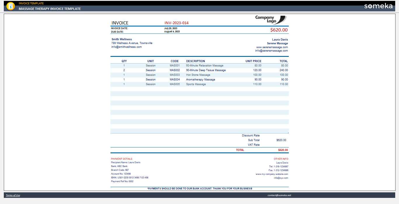 massage therapist invoice template