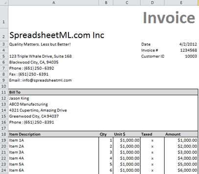 sample invoice template excel