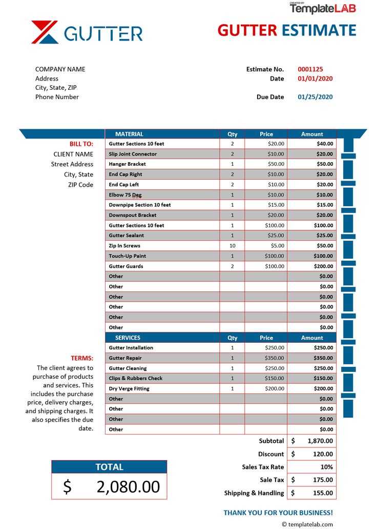 gutter invoice template