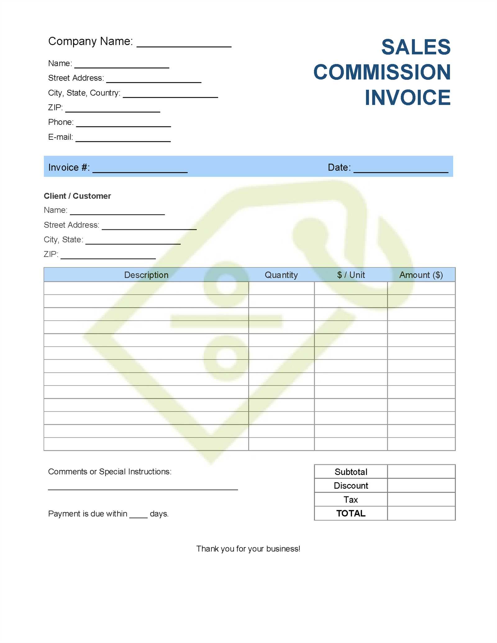 commission invoice template free