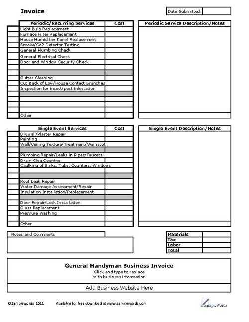 handyman invoice template word