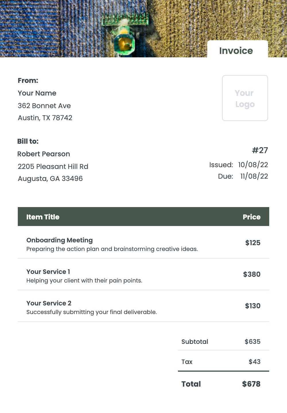 harvest invoice template