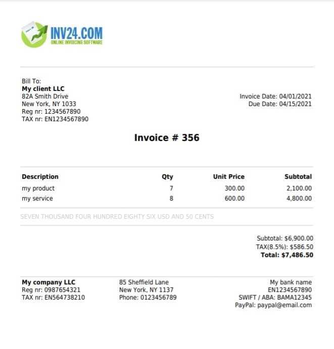 bank invoice template