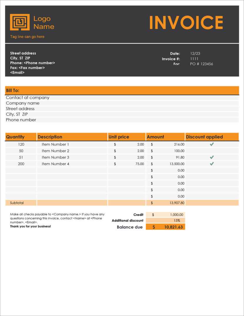 excel templates for invoices