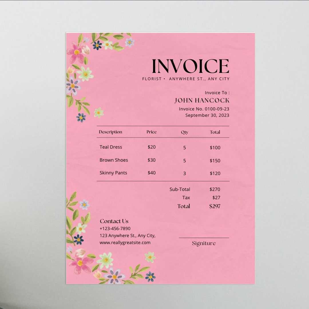 florist invoice template free