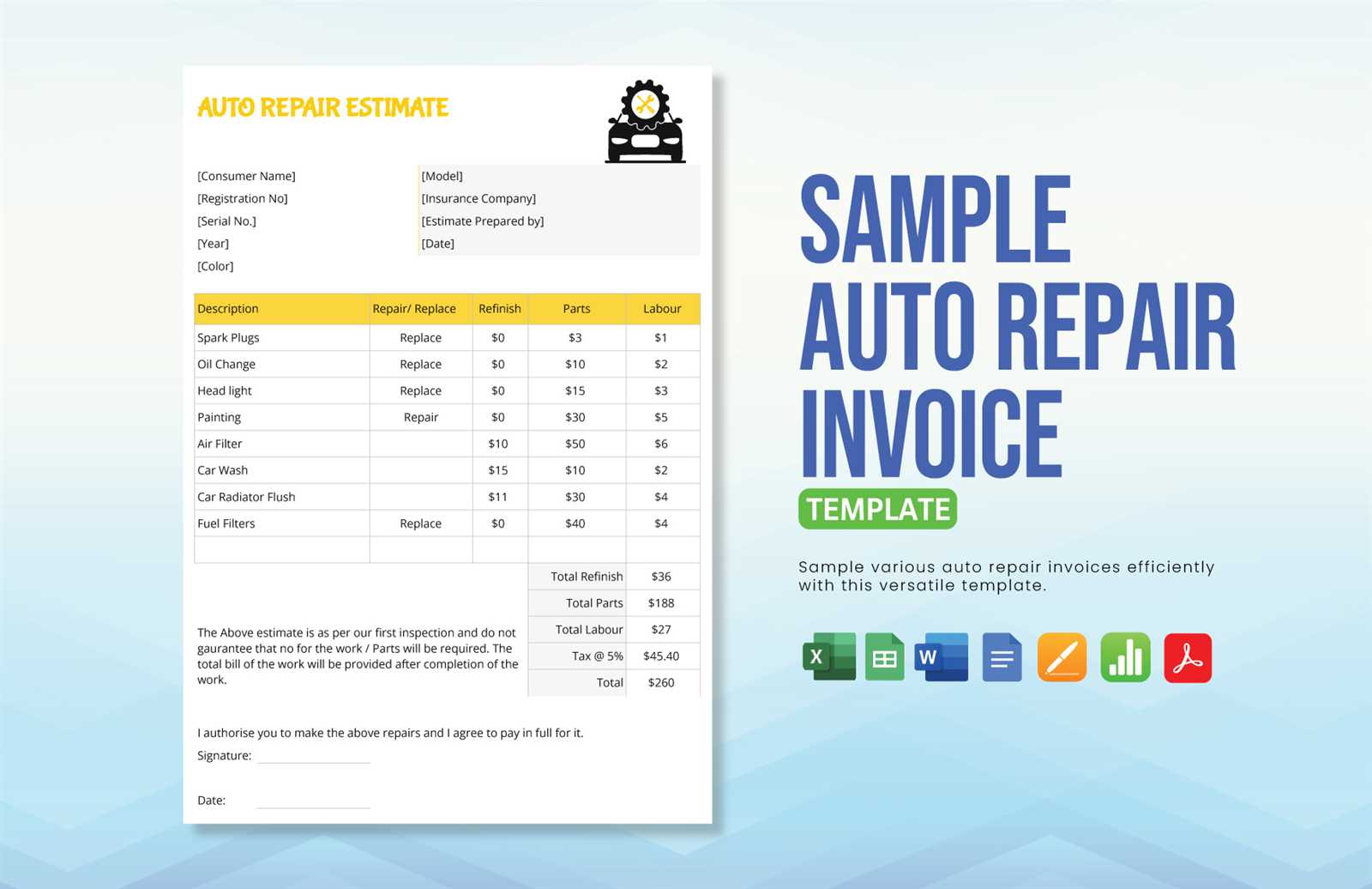 auto repair invoice template pdf