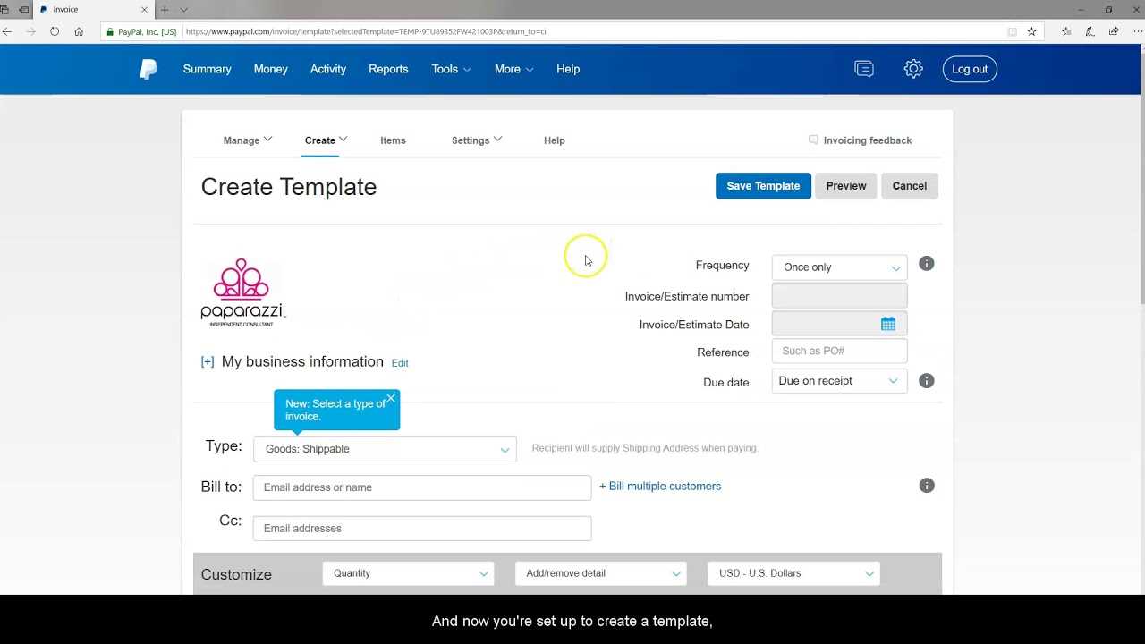 create paypal invoice template