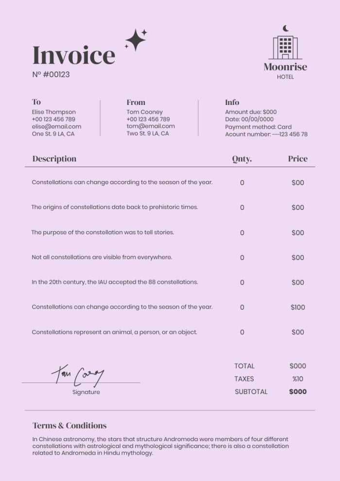 hotel invoice template doc