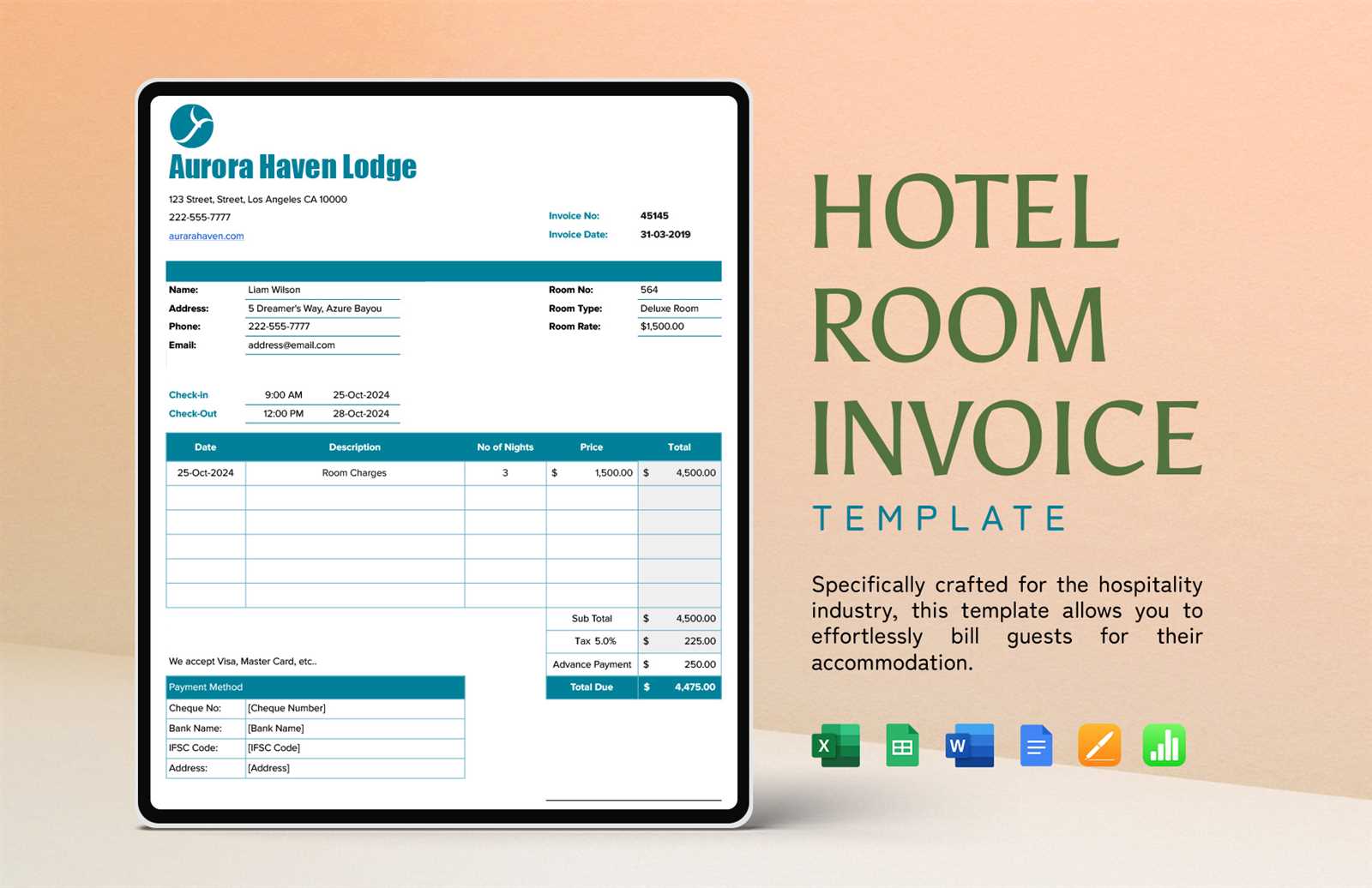 hotel invoice template word