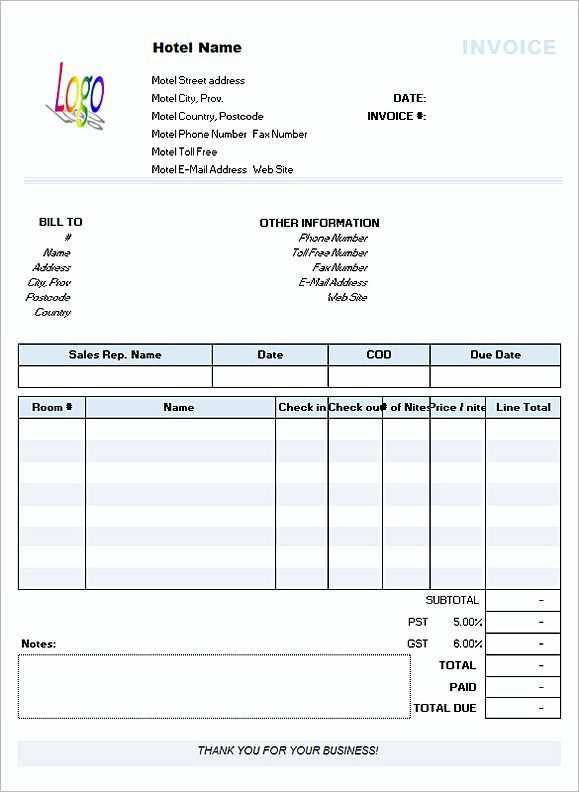 hotel invoice template word