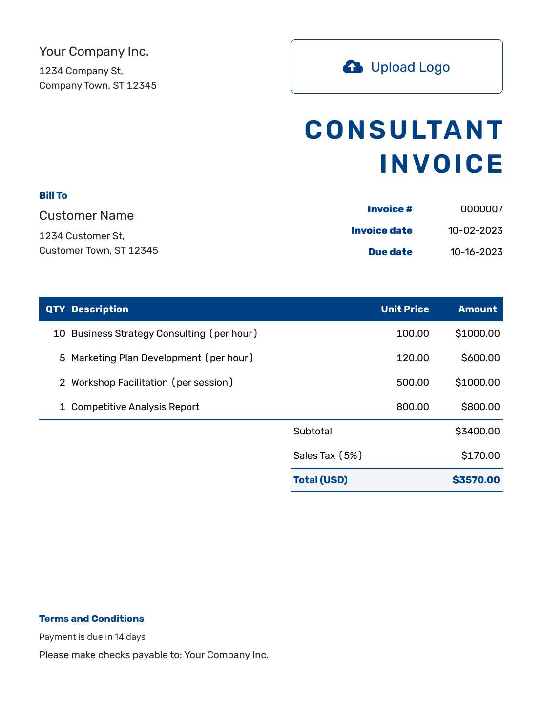 hourly billing invoice template