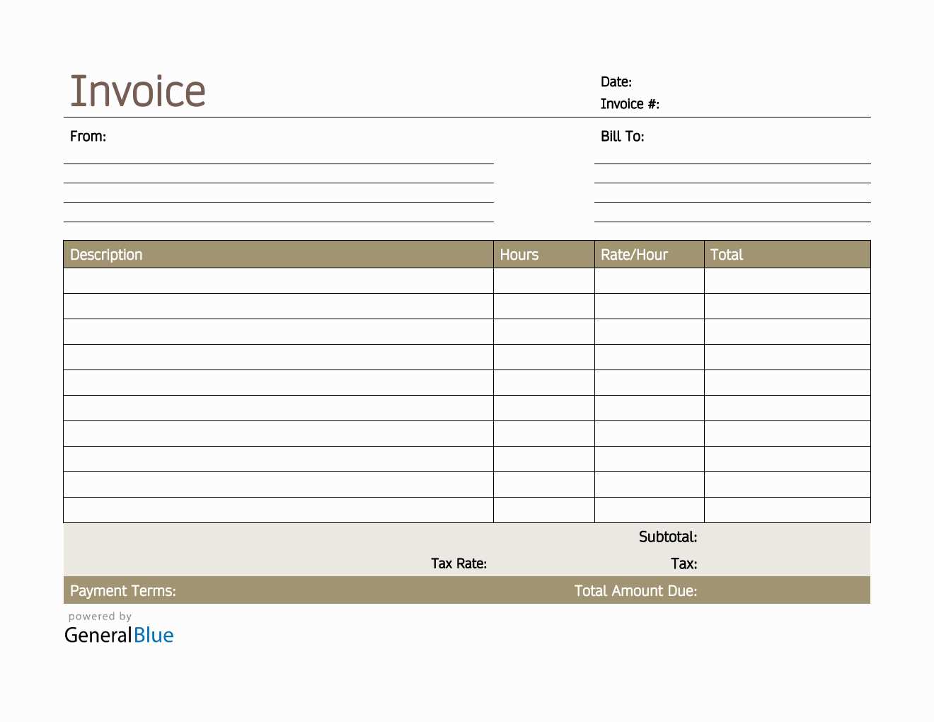 hourly invoice template free