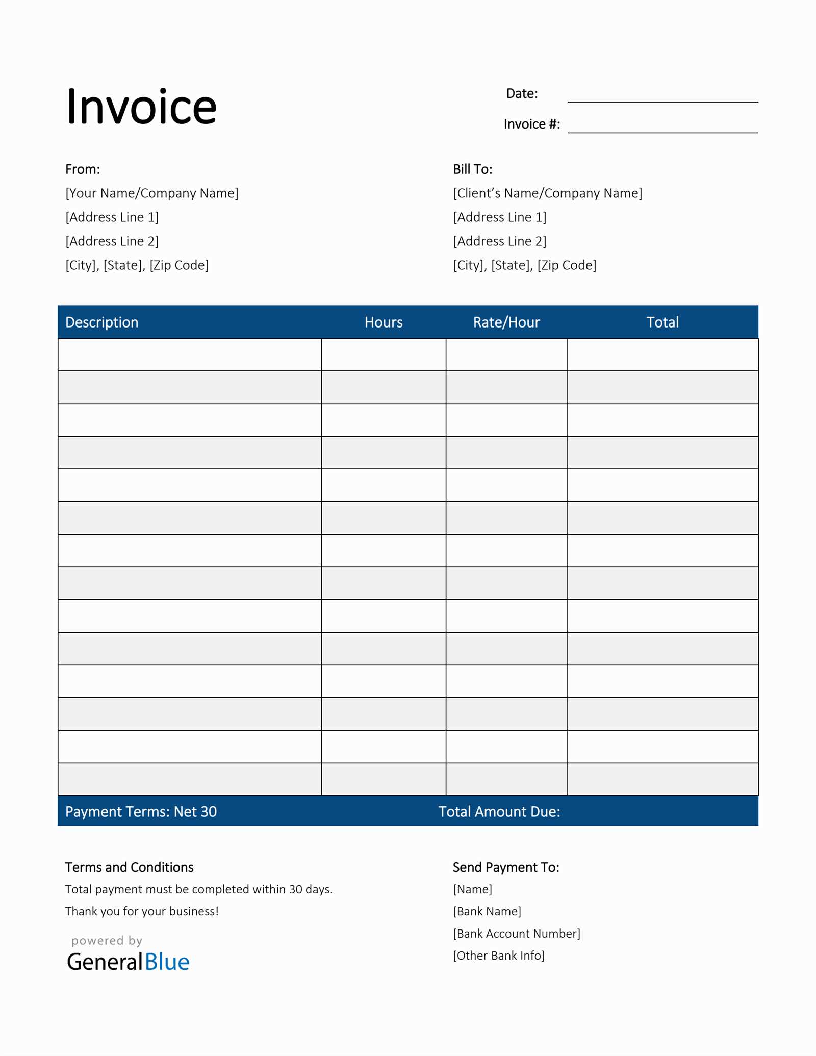 hourly rate invoice template word