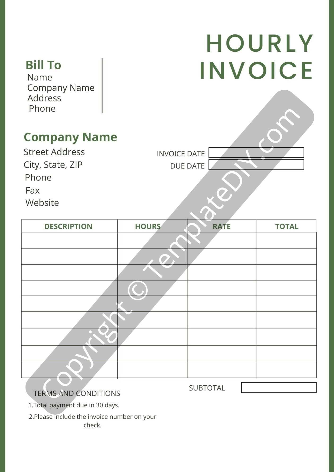 hourly work invoice template