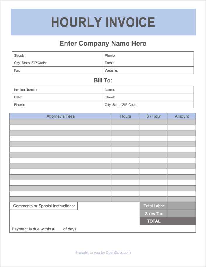 hourly work invoice template