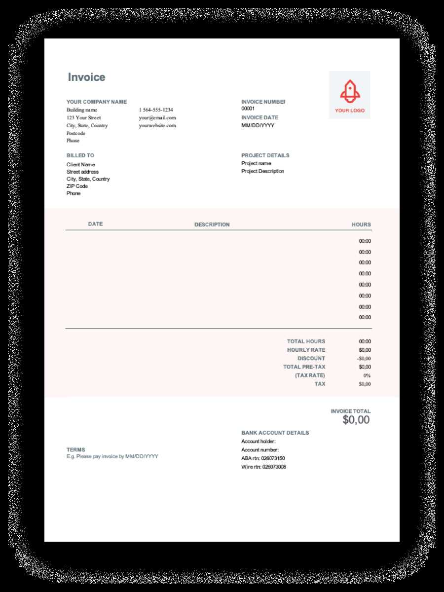 hourly work invoice template