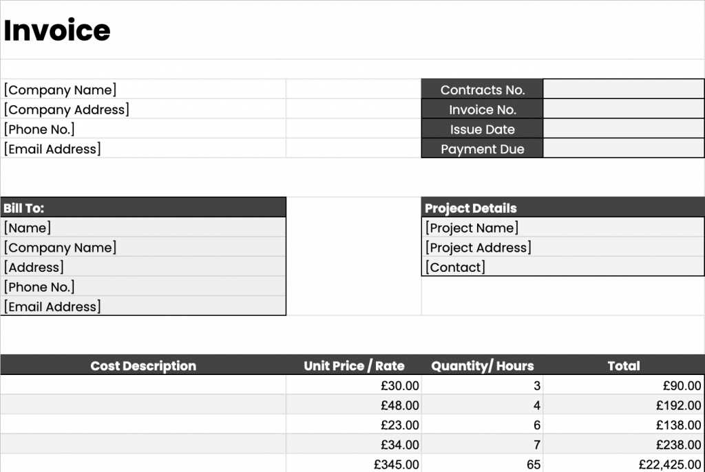 hourly work invoice template