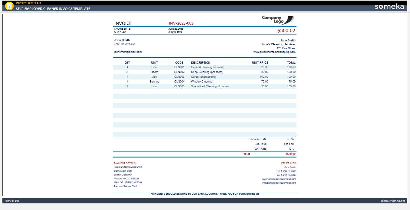 house cleaning invoice templates