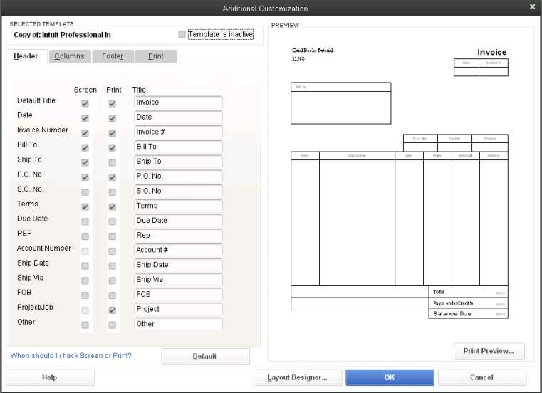 how do i change the default invoice template in quickbooks