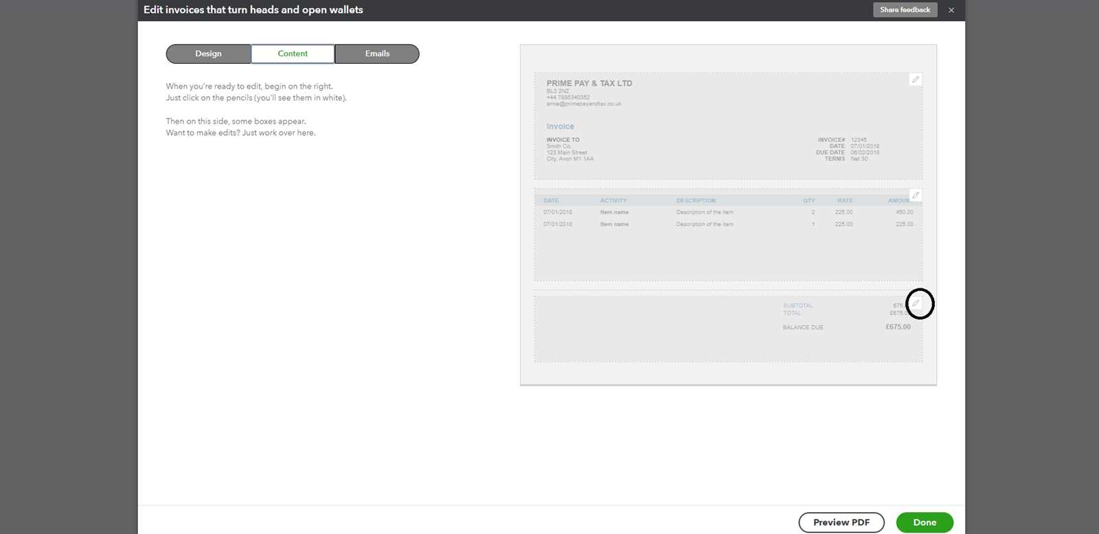 how do i change the default invoice template in quickbooks