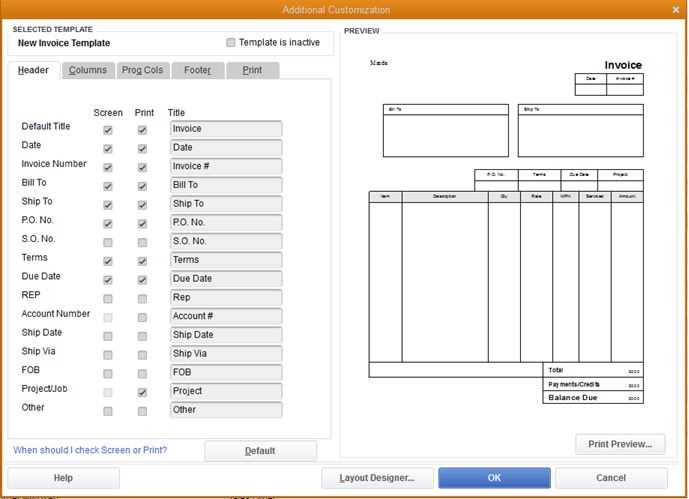 how to set a default invoice template in quickbooks