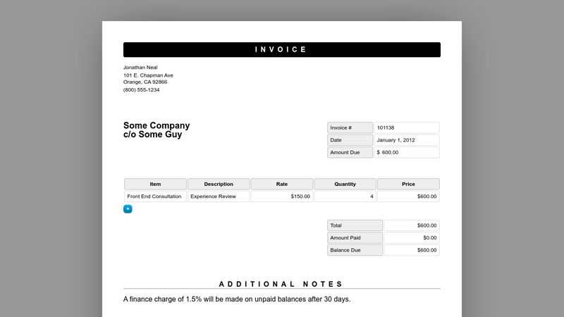 html code for invoice template free