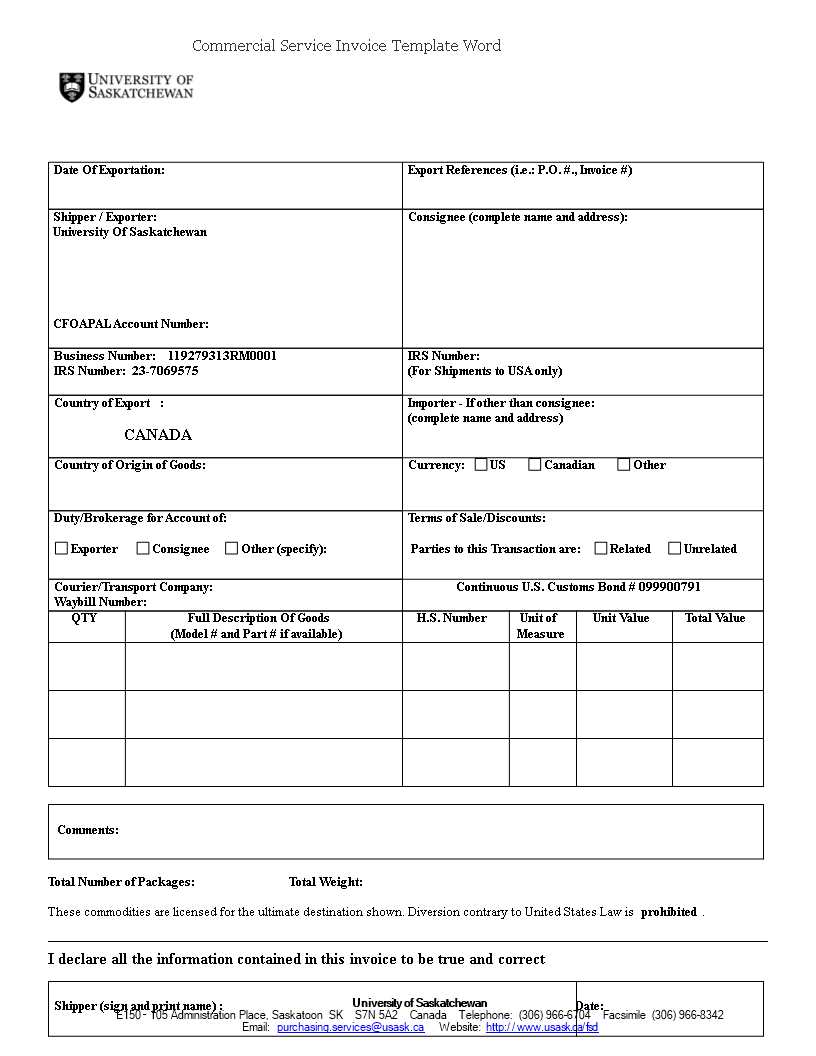 us customs invoice template