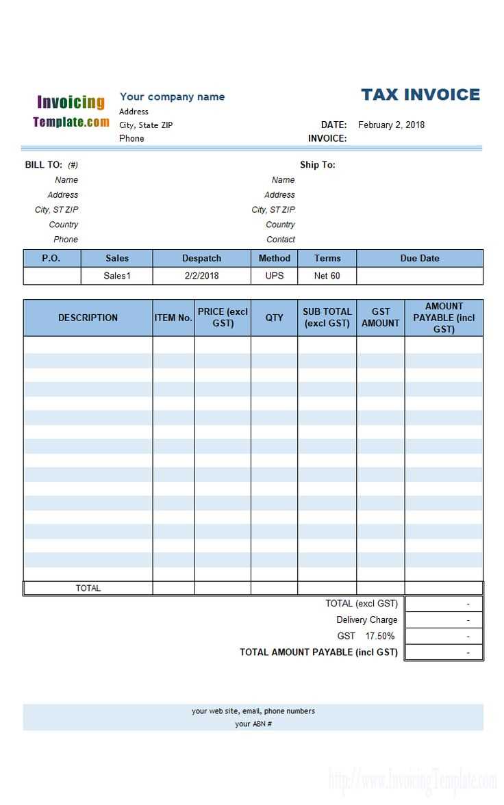 canadian invoice template with gst