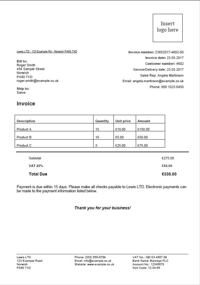 invoice template office 365