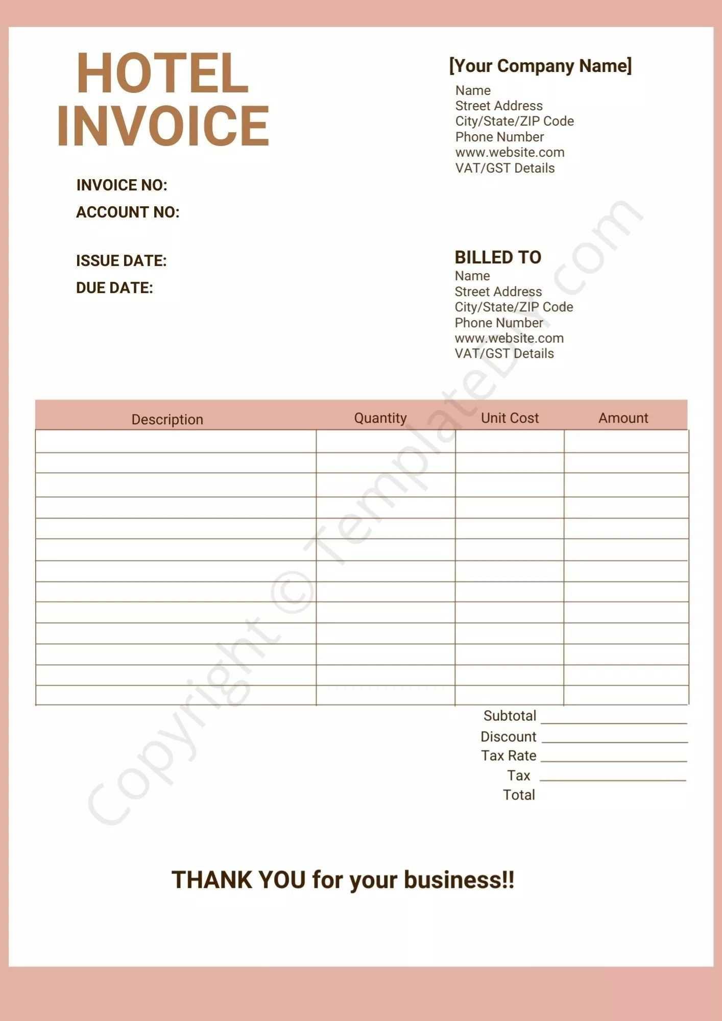 hotel invoice template in excel