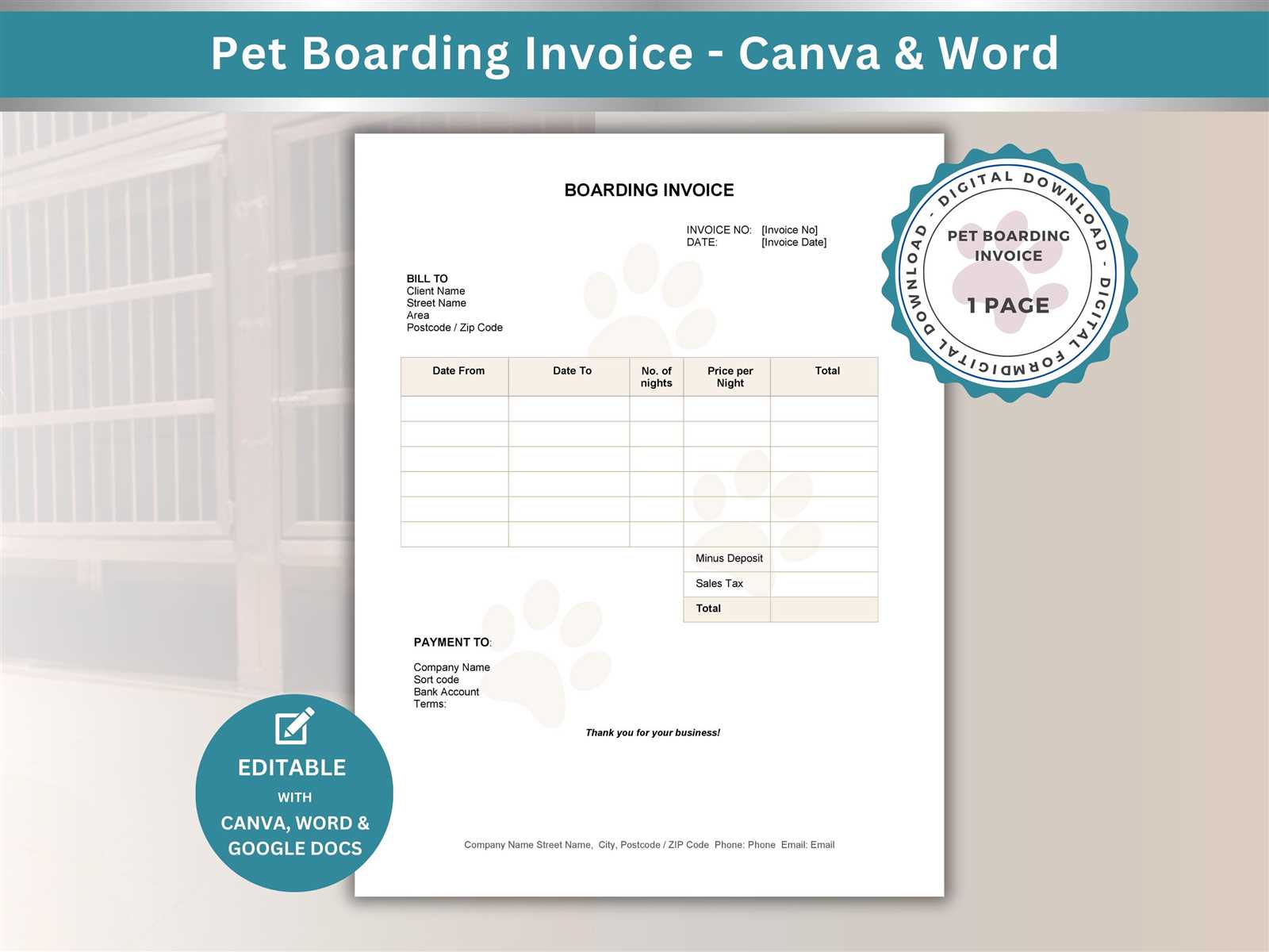 dog sitting invoice template