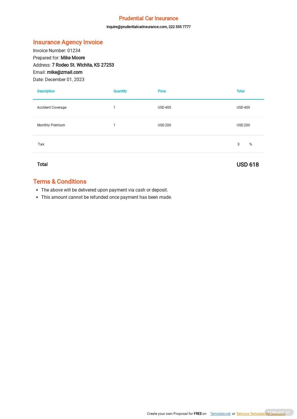 insurance invoice template free