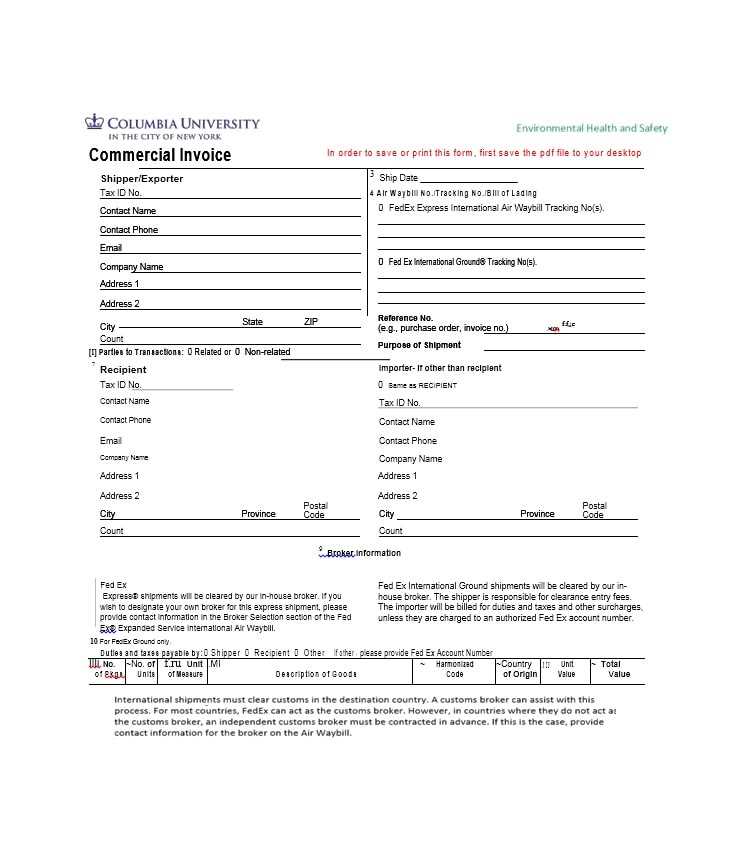 international commercial invoice template pdf