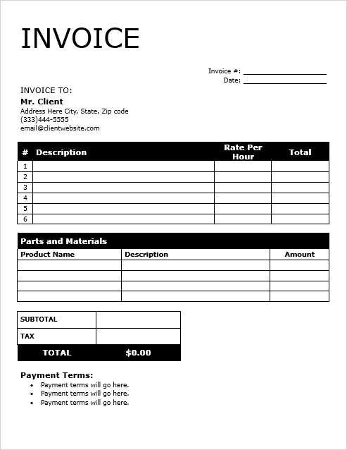 invoice breakdown template