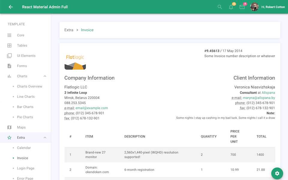 invoice dashboard template