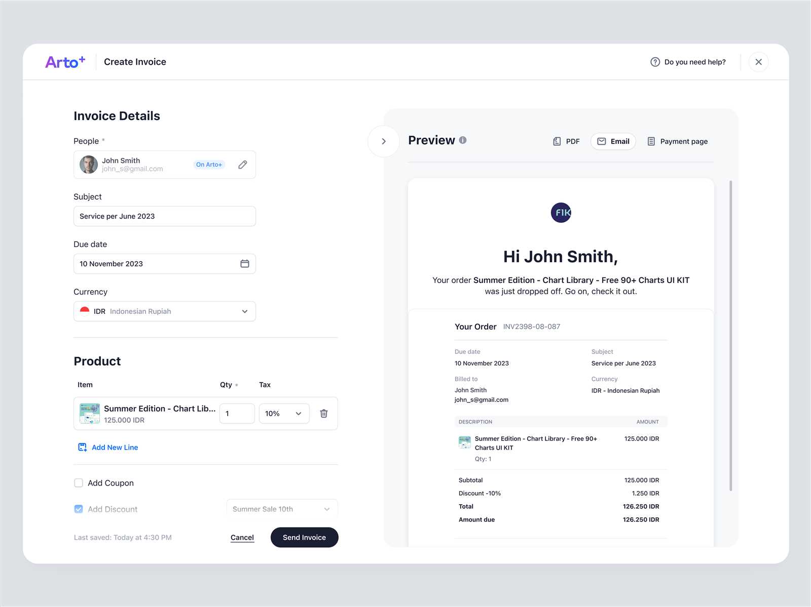invoice email body template