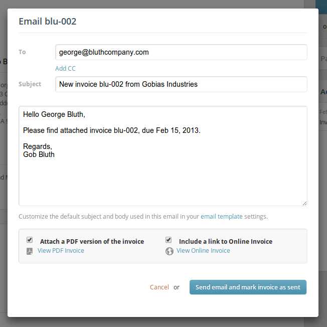 invoice email message template