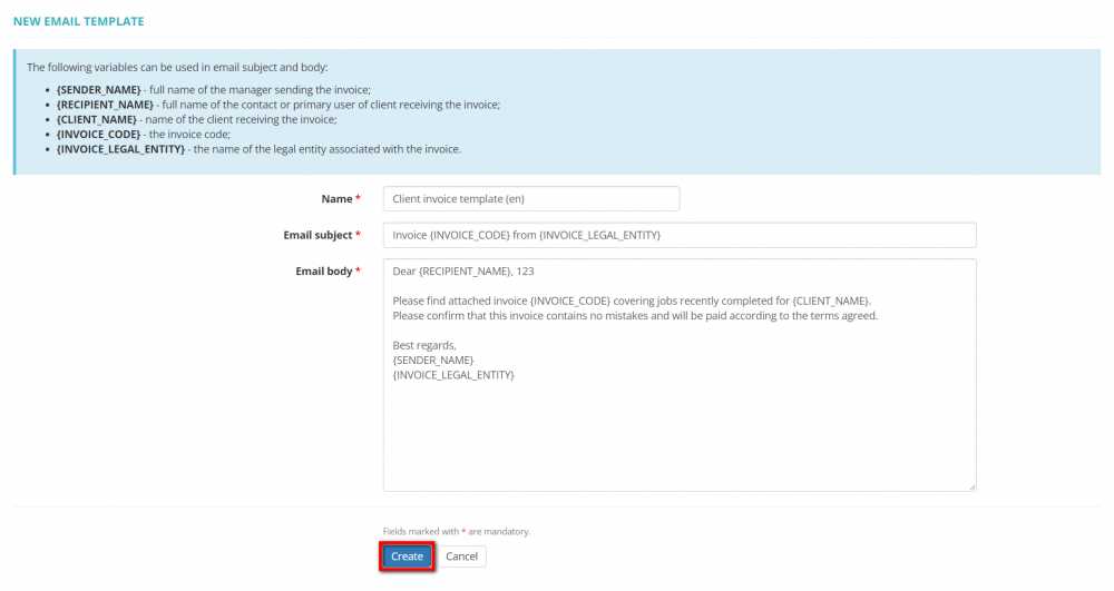 invoice email template