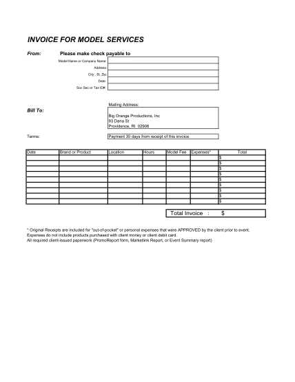 invoice for rent template