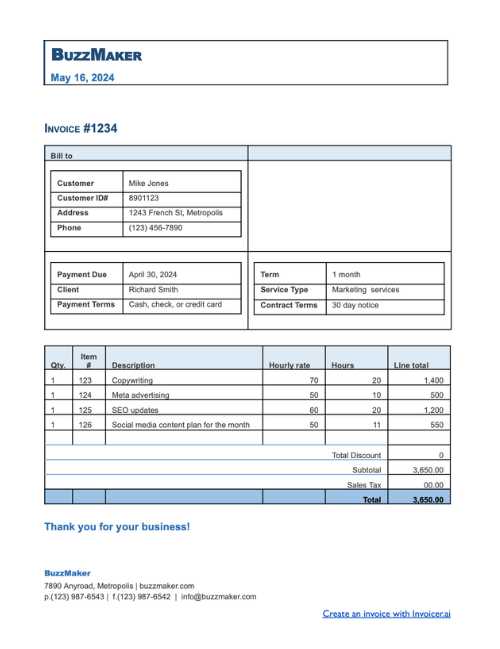 invoice installments template