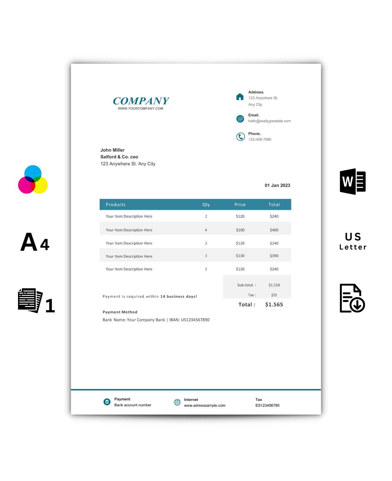 invoice on word template