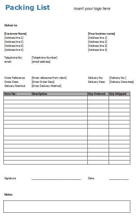 invoice packing list template