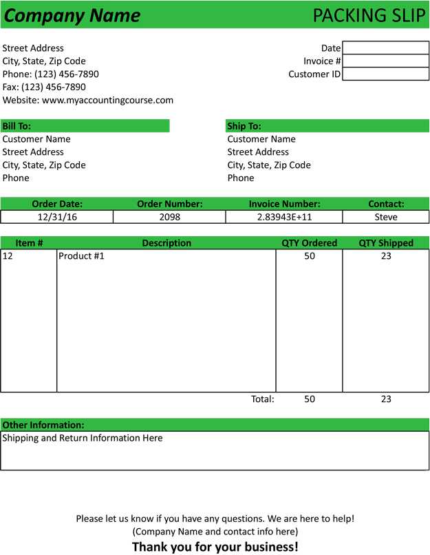 invoice packing list template