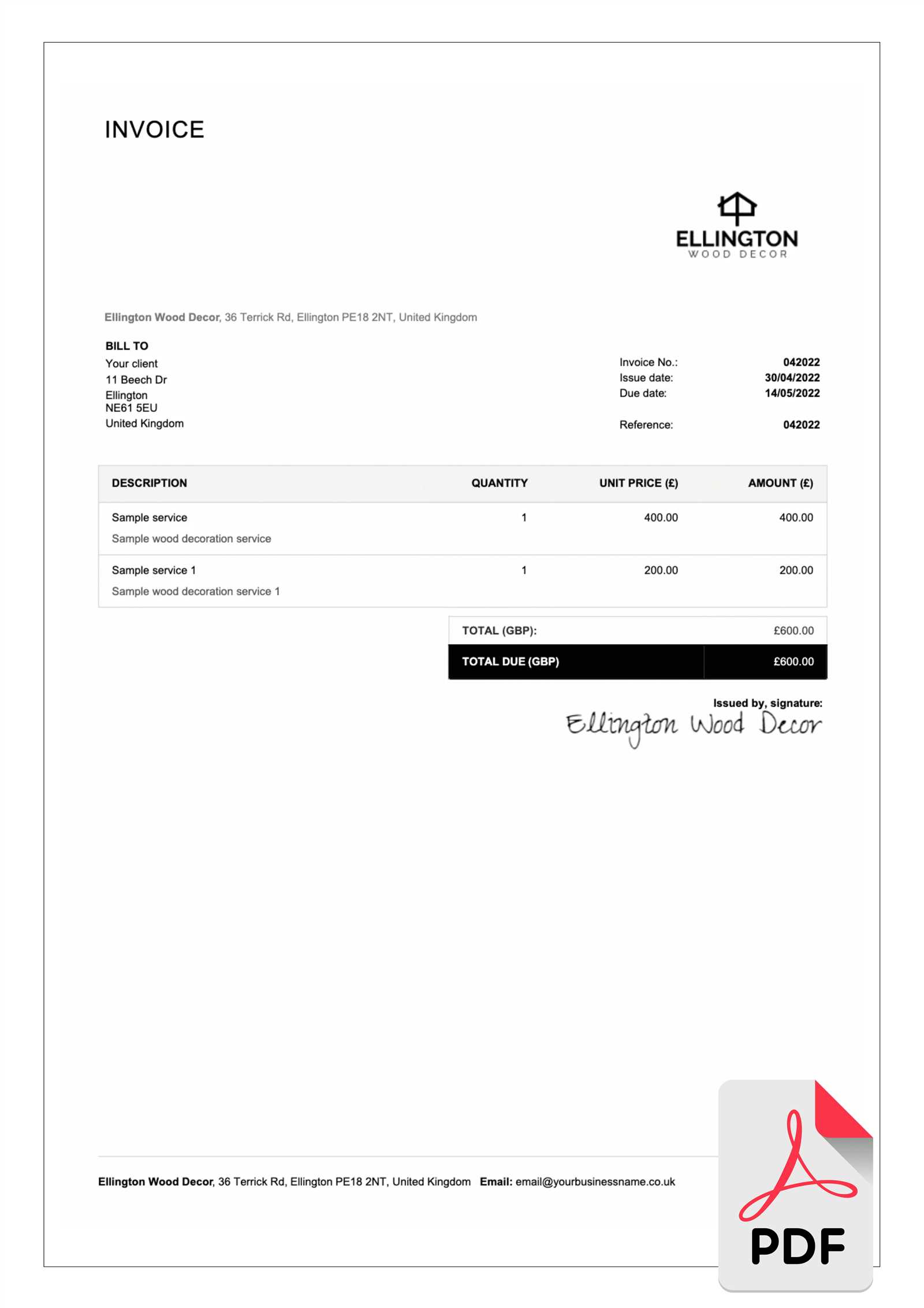 invoice pdf template free