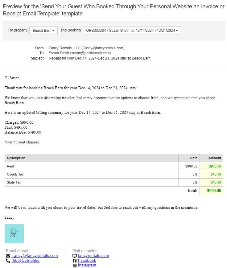 invoice receipt email template